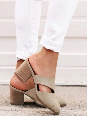Syktkmx Cutout Backless Mules Slip On Closed Toe Chunky Stacked Heeled Sandals